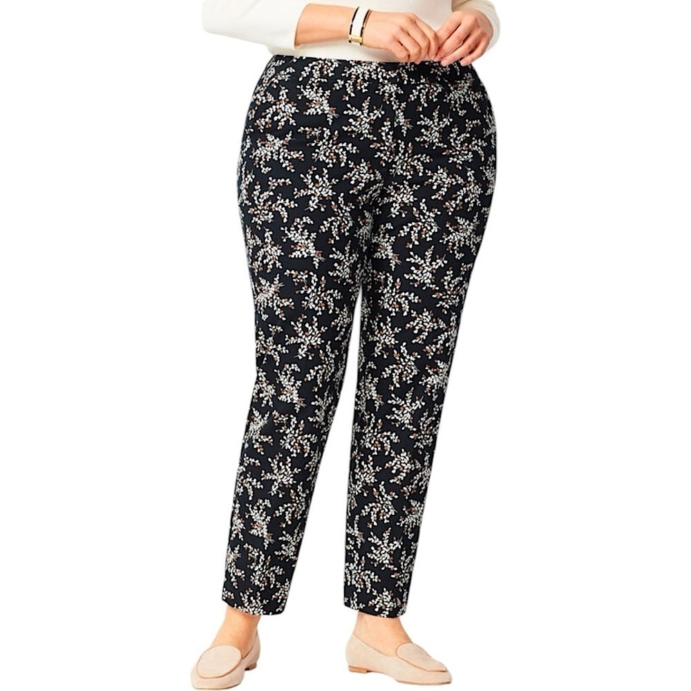 NWT Talbots Women’s Hampshire Ankle Pants Petal Print Black White Brown 18WP